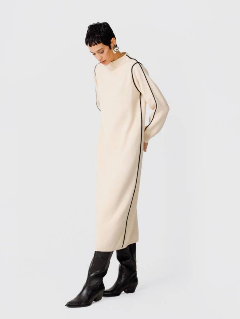 SKFK Leda GOTS Dress Organic Cotton Cream Black Trim Sz 6